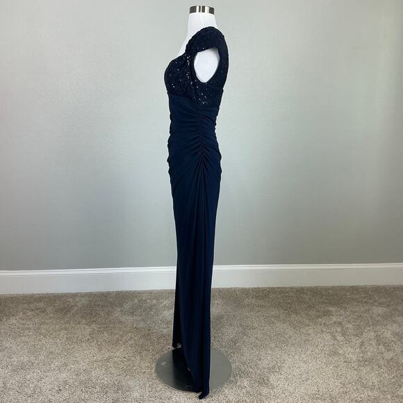 Betsy & Adam Sequined Lace Embellished Long Column Evening Gown Navy Blue Size 8 - Picture 5 of 13